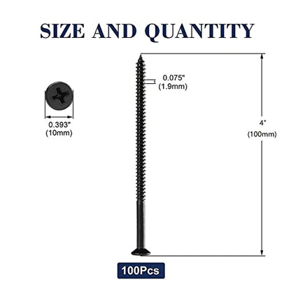 #12 x 4 Wood Screw 100Pcs 18-8 (304) Stainless Steel Screws Flat Head Phillips Fast Self Tapping Drywall Screws Black Oxide by SG TZH - size: #12 x 4"