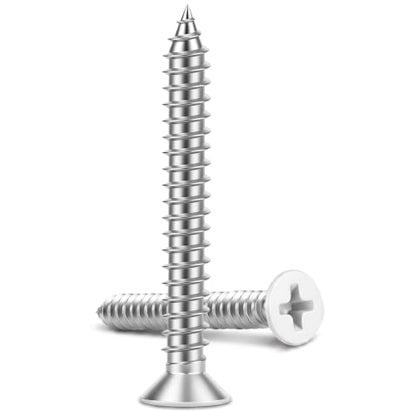 #8 x 2 Flat Head Wood Screw, Sheet Metal Screws, Stainless Steel 18-8 (304), White Head, 100 PCS - color: White Head, size: #8 x 2"