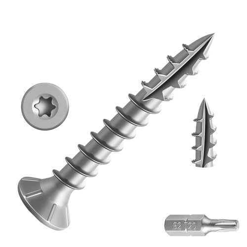Wensilon #8 * 1" 304 Stainless Steel Deck Screws, (252pcs) 1 lbs.Exterior Wood Screws, Rust Resistant Epoxy Coated, Bronze, T20 Star Bit - color: Silver, size: 8*1"