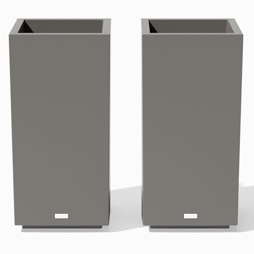 Veradek Block Series Pedestal Planter - Tall Rectangular Outdoor Planter - color: Gray, size: 26"H x 13.5"W - 2 Pack