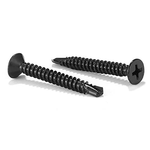 #10 x 1-1/2" Sheet Metal Screws 100Pcs 410 Stainless Steel Flat Head Fast Self Tapping Screws Black Oxide by SG TZH - size: #10 x 1-1/2"
