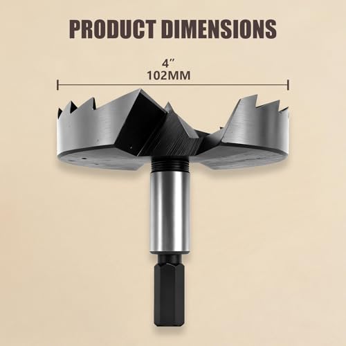 CATITO 4"(102mm) Forstner Drill Bit for Woodworking - HEX Shank, 4 Inch Forstner Bit, Wood Drill Bits for Holes, Hinge Cutter for Hard Wood, Plastic, Plywood - size: 4"(102mm)