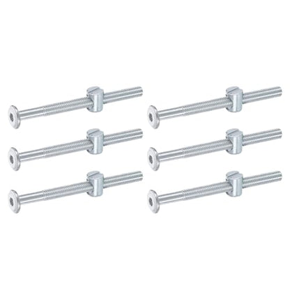 uxcell 6Pcs Bed Frame Bolts, M6 x 75mm Hex Socket Head Screws Bolts Barrel Nuts Bunk Bed Bolts Furniture Screws with Slotted Head Barrel Nut for Chairs Cots, Silver - size: M6 x 75mm