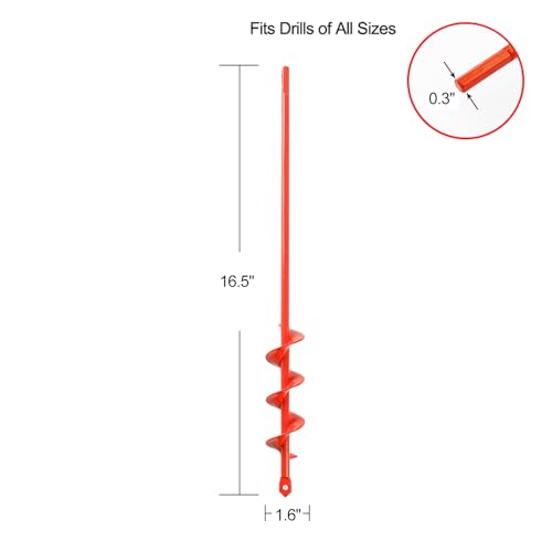 MAXCCINO Auger Drill Bit for Planting 1.6"(D) x16.5(L), Garden Ground Earth Spiral Drill Bit for 3/8" Hex Drive Drill, for Post Hole Digger Bulb Bedding Digging Plant Rapid Planter - size: Set of 1: 1.6"(D) x16.5"(L)