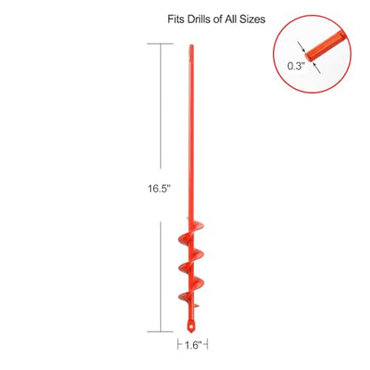 MAXCCINO Auger Drill Bit for Planting 1.6"(D) x16.5(L), Garden Ground Earth Spiral Drill Bit for 3/8" Hex Drive Drill, for Post Hole Digger Bulb Bedding Digging Plant Rapid Planter - size: Set of 1: 1.6"(D) x16.5"(L)
