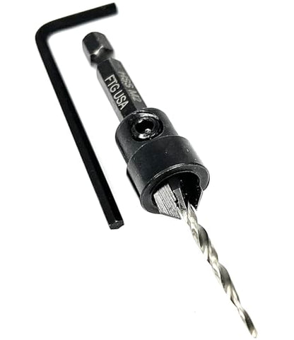 FTG USA #4 (7/64") Tapered Wood Countersink Drill Bit w/ 3/8" Collar & Case - size: #4, style: with Depth Stop