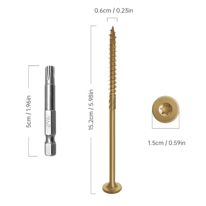 6 Inch Yellow Deck Screws 50Pcs - color: Yellow, size: #14×6"