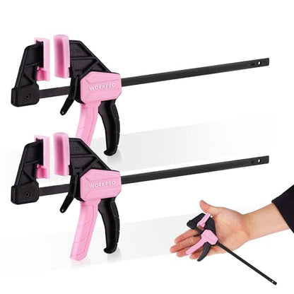 WORKPRO 2-Pack 6" Mini Bar Clamp Set, 50 lbs Load Limit, Pink Ribbon - color: Pink, size: 6" Mini
