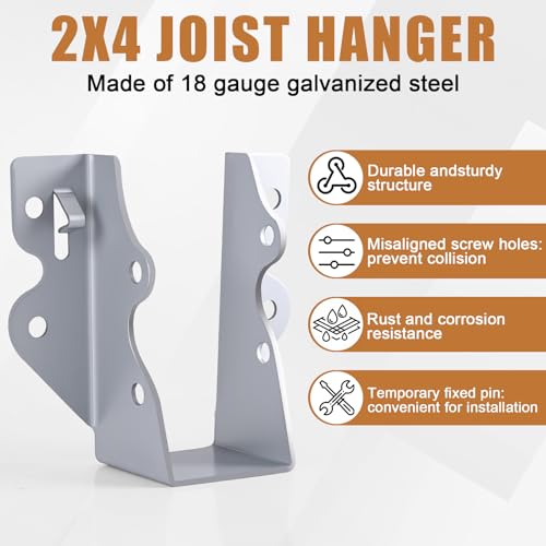 2x4 Joist Hangers Galvanized 40 Pcs,16 Gauge Face Mount Joist Hanger - size: 2" x 4"