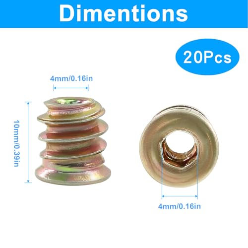 Jiozermi Threaded Insert Nuts, M4x10mm, 20 Pcs - size: M4x10mm