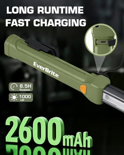 EverBrite 1000LM Work Light, Rechargeable Magnetic Flashlight, Green - color: Green