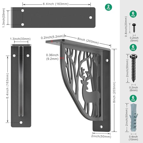 SELEWARE Heavy Duty Shelf Brackets 8" Decorative L Brackets, Sika Deer 2Pcs - style: Sika Deer-2 pack