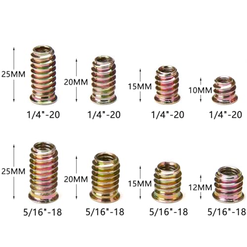 180Pcs 1/4"-20 Nut Inserts 5/16"-18 Wood Threaded Fastener for Furniture - color: 180 Pcs 1/4"-20 & 5/16"-18 Mixed Set