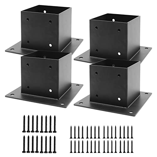 4 x 4 Deck Post Base, 4 PCS Deck Post Anchor(Inner Size 3.6" x 3.6"), Heavy Duty Steel Post Brackets, Black Powder Coated, for Deck Railing Supports Pergola Porch Post Holders - size: 4 Pcs