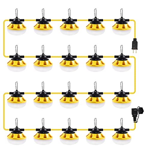 200FT Construction String Lights, Industrial Grade,Free for Climbing Hook - size: 200FT 2 Prong (Yellow)