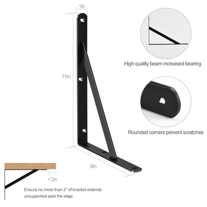 4 Pack L11 x H 8" Black Heavy Duty Shelf Brackets with Screws Metal Shelf Brackets Shelf Support Angle Brackets for Shelves L Brackets Heavy Duty Floating Shelf - size: 11''x8'', style: 4 Pack-Black