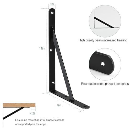 2 Pack L11 x H 8" Black Heavy Duty Shelf Brackets with Screws Metal Shelf Brackets Shelf Support Angle Brackets for Shelves L Brackets Heavy Duty Floating Shelf - size: 11''x8'', style: 2 Pack-Black
