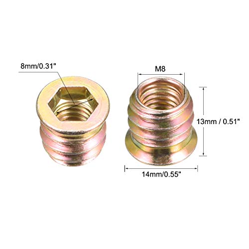 uxcell Wood Furniture M8x13mm Threaded Insert Nuts Interface Hex Socket Drive 20pcs - size: M8x13mm