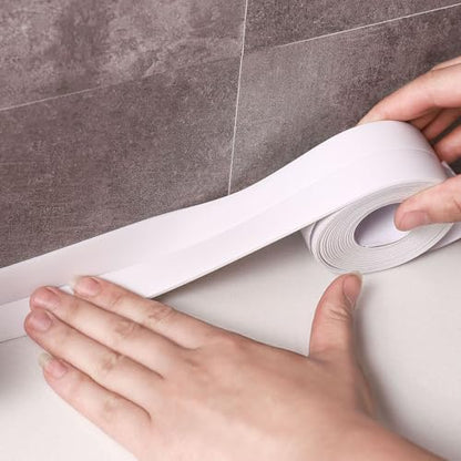 White Waterproof Caulk Tape PVC Self Adhesive Caulk Strip Joint Adhesive Shower Bathtub Joint Strip Bathroom Sealing Tape Kitchen Sealing Tape and Shower Tile Sealant - style: White