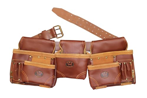 Genuine Brown Leather Framer’s Tool Belt – Commercial‑Grade 2″ Universal Belt – 2 Sliding Tool Pouches (5 pockets each), Nail Pouch & Dual Hammer Holders – Carpenter, Contractor Rig