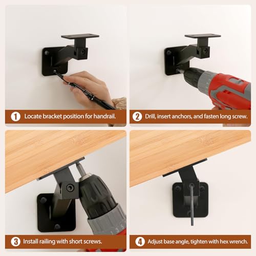 Adjustable Handrail Brackets, 3 Pack Black Swivel Hand Rail Brackets - style: T304 - 3 Pack