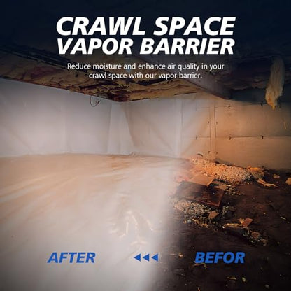 Crawl Space Vapor Barrier - 10 mil (12' x 100'), Thick Plastic sheeting, Drop Cloth Moisture Barrier Covering for Crawl Space Encapsulation, Blackout Plastic Painters Tarp, Black and White Panda Film - size: 10 Mil 12' x 100'