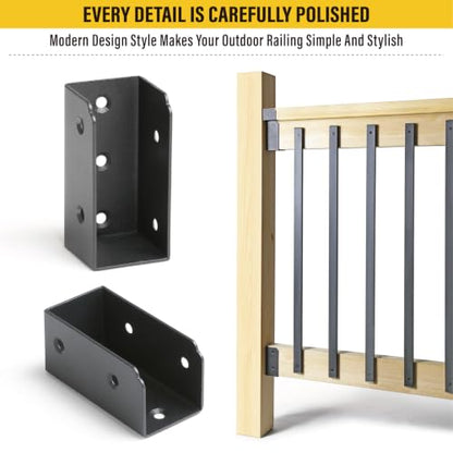 4Pcs Stainless Steels Deck Railing Bracket Connectors, for 2x4 (Actually 1 ½" x 3 ½") Wood Deck Railing Post to handrail Connection (Matte Black) - size: Parallel 0°