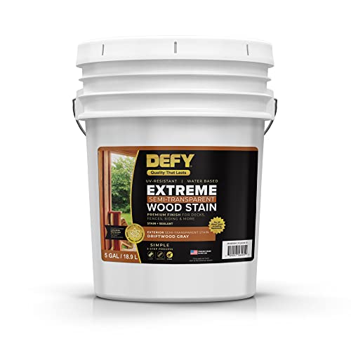 DEFY Extreme Wood Stain and Sealer in One - 5 Gallon Semi-Transparent Waterproof Coating for All Wood Types - Gray - color: Gray, size: 5 Gallon