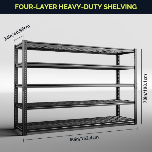 60" W Adjustable Storage Shelving, 3300lbs Heavy Duty Garage Rack - size: 60"W x 24''Dx 78"H