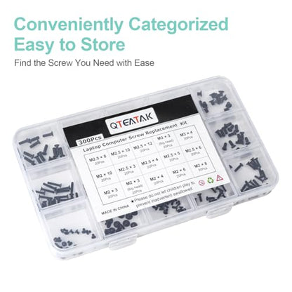 300Pcs Black Laptop Notebook Computer Replacement Screws Kit
