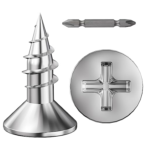 Wensilon (1200Pcs) #4x1/2 Wood Screw Quick Metal Self Tapping Flat Head 304 Stainless Steel - color: Silver, size: #4x1/2