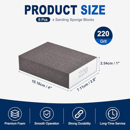 6Pcs 220 Grit Sanding Sponges, Wet Dry Sanding Blocks - size: 220Grit