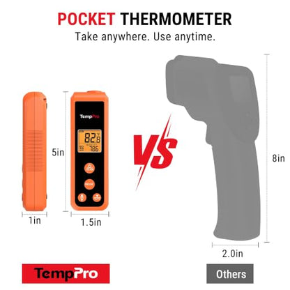 TempPro TempScan Mini-Sized Infrared Thermometer Gun for HVAC Engine BBQ - style: IR Thermometer with Laser
