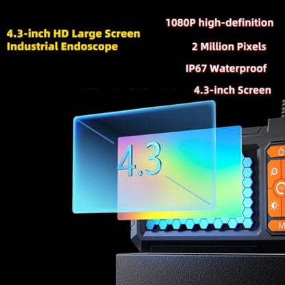 Digital Camera Borescope, Endoscope Camera with 4.3" IPS 1920P HD Screen, 16.4FT Long with 8 LED Lights 8MM Semi-Rigid Cord Waterproof Bore Scope