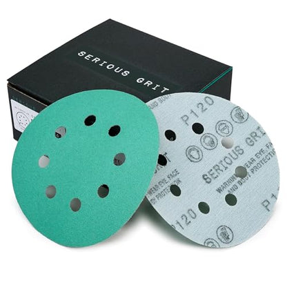 Serious Grit - 5-Inch 8-Hole P120 Grit Sanding Discs - 50 Pack Box - size: 120 Grit