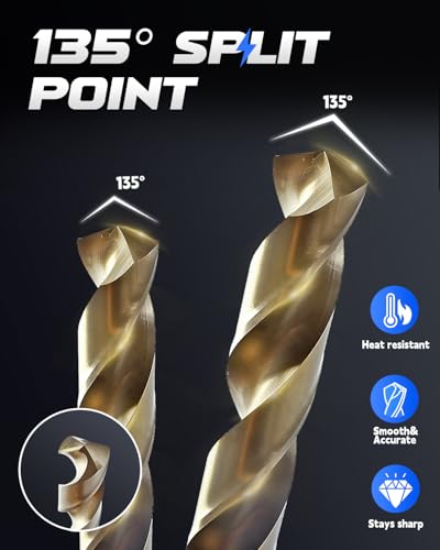 COMOWARE Cobalt Drill Bit Set- 1/2" M42 High Speed Steel Twist Jobber Length for Hardened Metal, Stainless Steel, Cast Iron and Wood Plastic - size: M42 1PCS