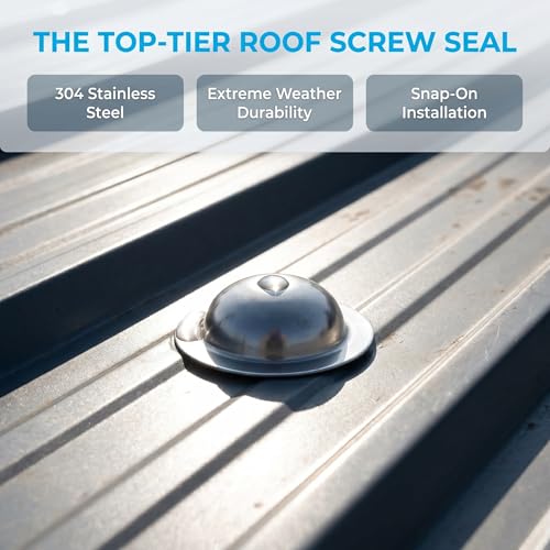 Stainless Steel Roofing Screw Caps for Roof Leak Repair, Directly Cover Existing Screw Heads, No Removal Needed, Rustproof & Weather-Resistant for Metal Roofs, Siding, Garages, Patios - color: Stainless Steel