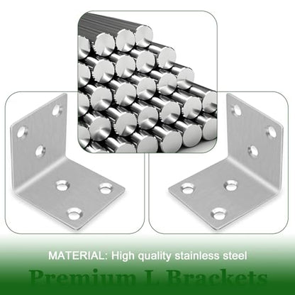 40PCS L Brackets 2X2X0.08IN 304 Stainless Steel Corner Braces - size: 2X2X0.08IN