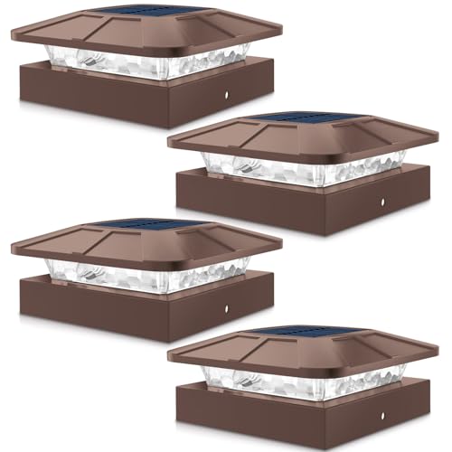 Peasur 4 Packs 4x4 Brown Solar Post Cap Lights Outdoor with 3 Lighting Mode - color: Brown, size: 4 Packs