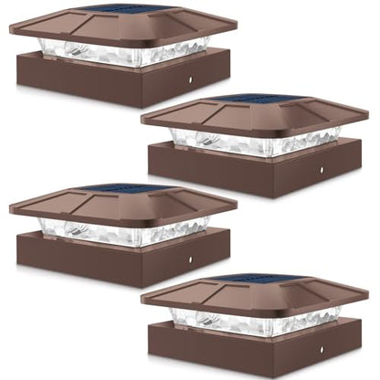 Peasur 4 Packs 4x4 Brown Solar Post Cap Lights Outdoor with 3 Lighting Mode - color: Brown, size: 4 Packs