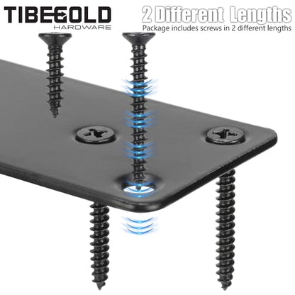 Mending Plate, Black Metal Flat Straight Brace Bracket, Double-Wide Metal Plate, Joining Plate for Wood Furniture Fence Fastening with Screws in 2 Different Lengths (50x100mm, 6 Pack) - size: 2" × 4"