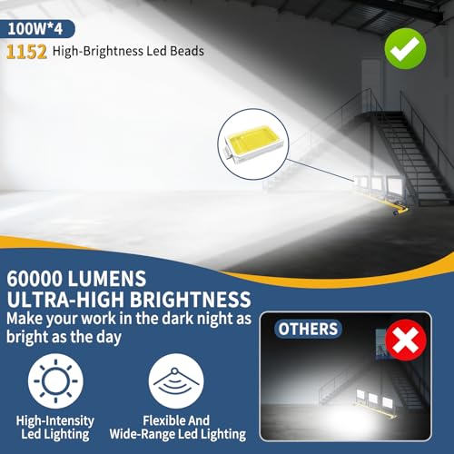 40000LM LED Work Light with Stand & Tripod 3 Head Dimmable IP66 - color: 4 Pack
