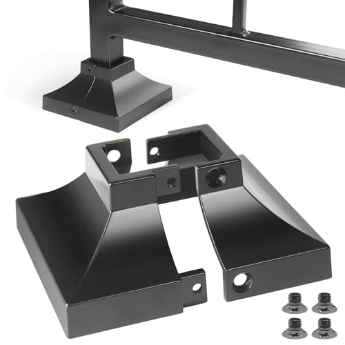 8pcs Post 1" Aluminum Deck Post Base Cover, Post Skirt, Handrail, Stair, Porch, Deck Railing Base Brackets Covers (Black) - color: Black, size: Post 1"x 1" Base 3.5"x3.5"
