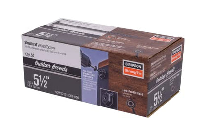 Simpson Strong-Tie SDWS22512DBB-R50 Outdoor Accents Structural Wood Screws‚ 0.220 Inch. x 5-1/2 Inch, Double Barrier Coating, Low Profile Head, Sawtooth Point Black (Pack of 50)