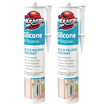 Kraken Bond RTV Silicone Sealant Gray (2 x 10.1 fl.oz.)%100 Waterproof Silicone Caulk Kitchen and Bathroom, All Purpose, Window Caulking Sealant Outdoor, RV, 2 Pack - size: 2 Pack