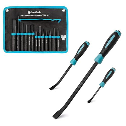 DURATECH 14 Piece Punch/Chisel/Alignment Tool Set & DURATECH 3-Piece Pry Bar Set, Including 8", 12" and 18"