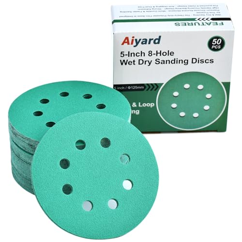 5-Inch 8-Hole Wet Dry Sanding Discs 120 Grit Sandpaper, 50-Pack - style: 120 Grit, 50 Pack