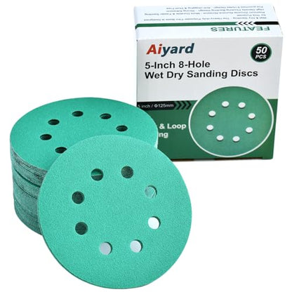 5-Inch 8-Hole Wet Dry Sanding Discs 120 Grit Sandpaper, 50-Pack - style: 120 Grit, 50 Pack