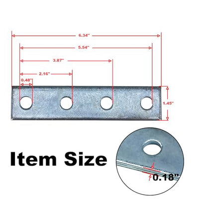 4 Hole Flat Straight Bracket for 1/2" Bolt in 1-5/8" Strut Channel, 6 Pack - size: 4 Hole Flat Plate