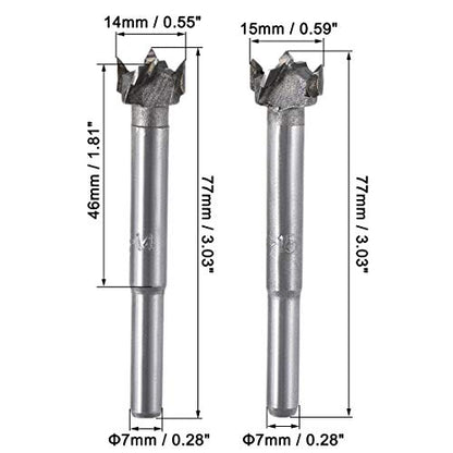uxcell Forstner Wood Boring Drill Bits 14mm 15mm Dia. Hole Saw Carbide Alloy Steel Tip Round Shank Cutting for Hinge Plywood Wood Tool 2in1 Set - size: 14mm, 15mm